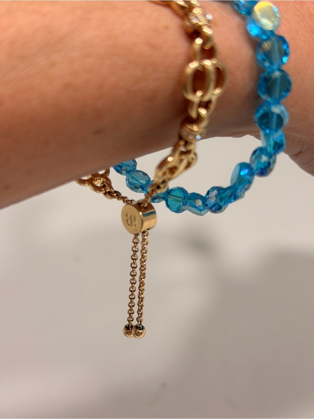 Bomb Party NWOT! Gold Link and Blue Crystal Beaded Bracelet Set - Picture 3 of 5